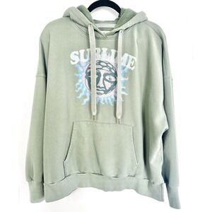 American Eagle Sublime Hoodie Oversized XS Green Sun Graphic Band‎ Tee Y2K Baggy